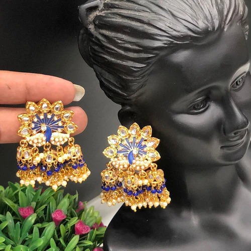 Gold Plated Meenakari Peacock Jhumki Earrings